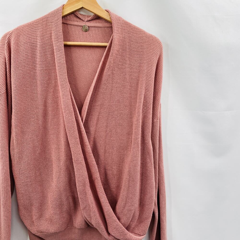 Margaret O'Leary L pink faux wrap sweater